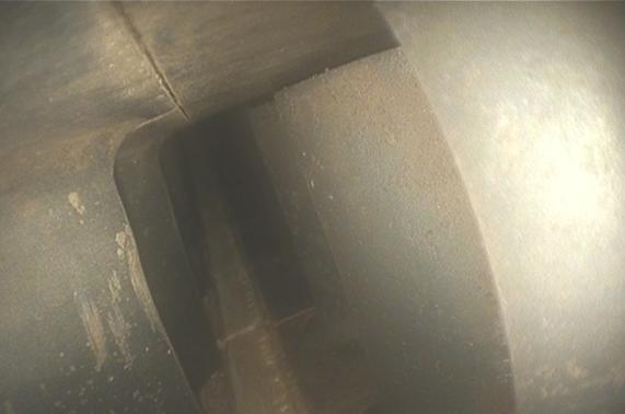 Borescope view of internal gas-turbine hardware